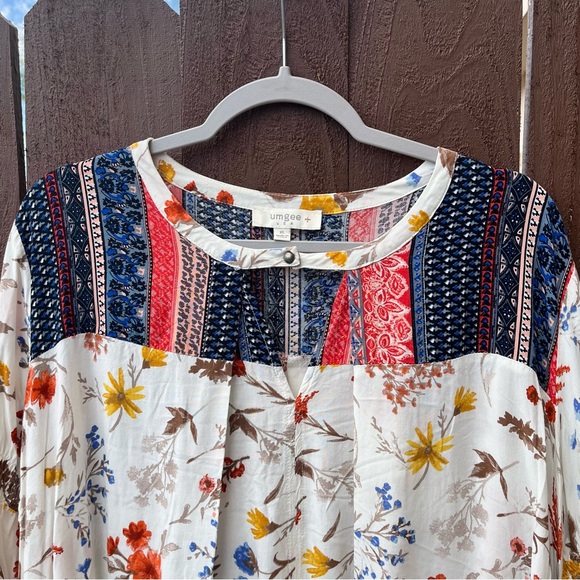 Umgee Floral Mini Dress Bell Sleeve Cream Mix Boho Size XL Mixed Print Peasant - Picture 3 of 11